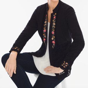 Chicos Boho Embroidered Floral Crochet Lace Jacket
